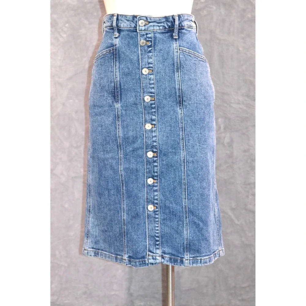 Old Navy Skirt Women's Size 0 Blue Denim A-Line Midi Button Front Waist 28" - Picture 1 of 11